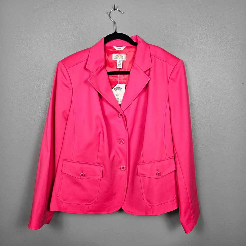 Talbots Women 14W Petite Blazer Stretch Lined Preppy Career Barbiecore Hot Pink